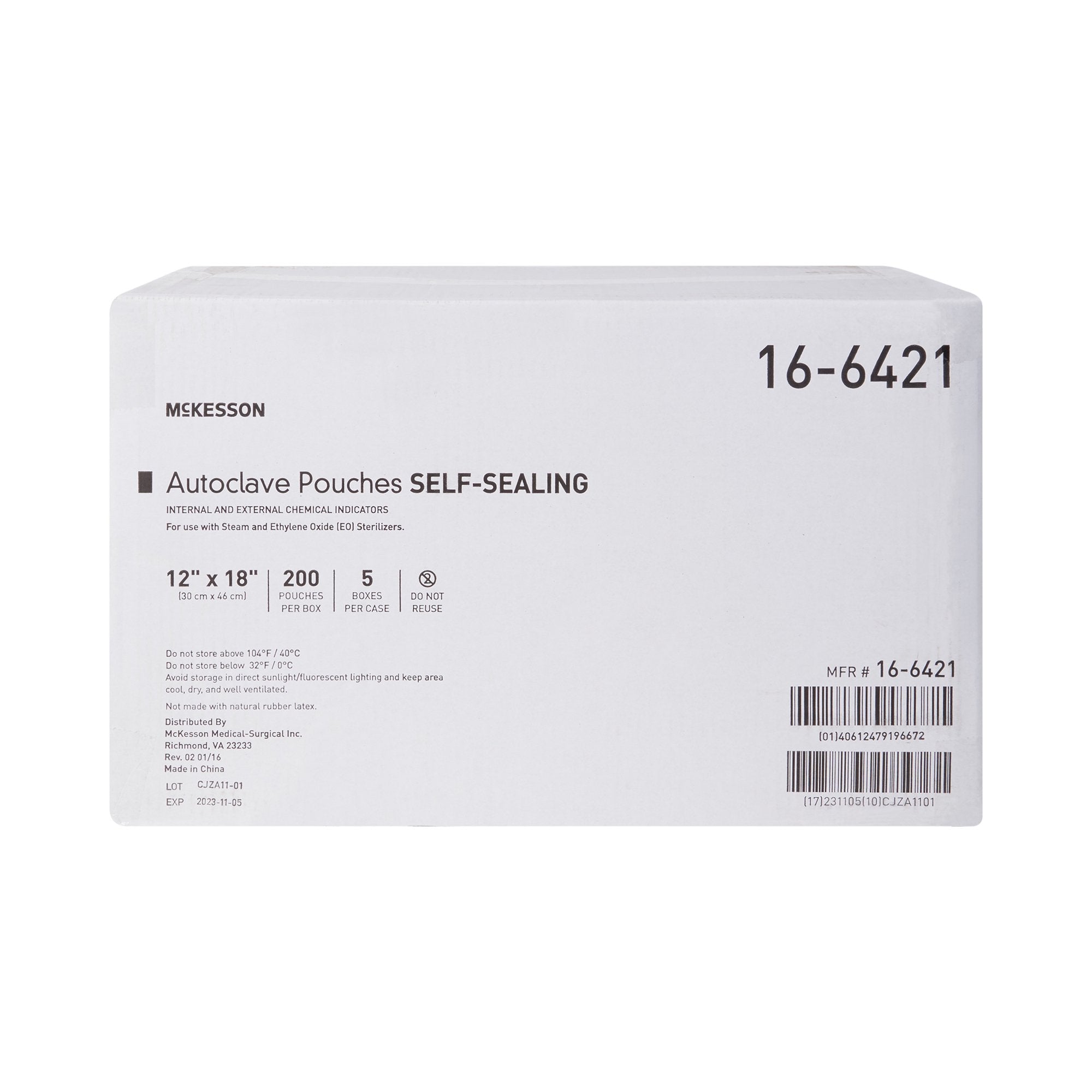 Sterilization Pouch McKesson Ethylene Oxide (EO) Gas / Steam 12 X 18 Inch Transparent Blue / White Self Seal Paper / Film, Packaging Type- Case
