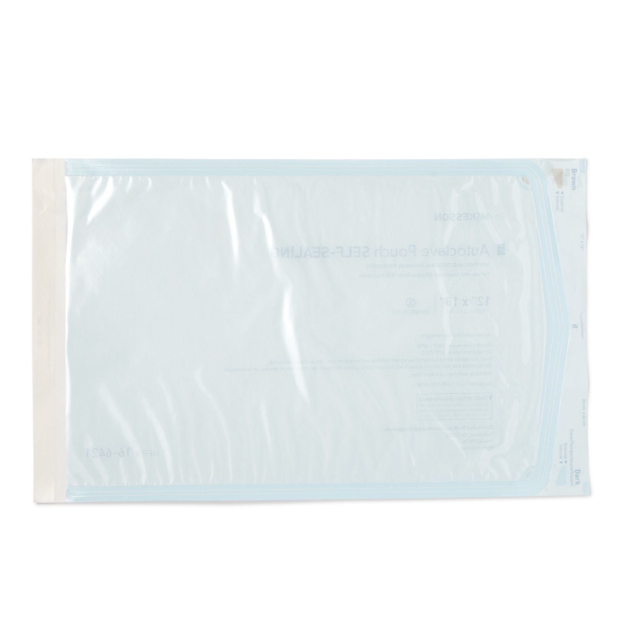 Sterilization Pouch McKesson Ethylene Oxide (EO) Gas / Steam 12 X 18 Inch Transparent Blue / White Self Seal Paper / Film, Packaging Type- Case
