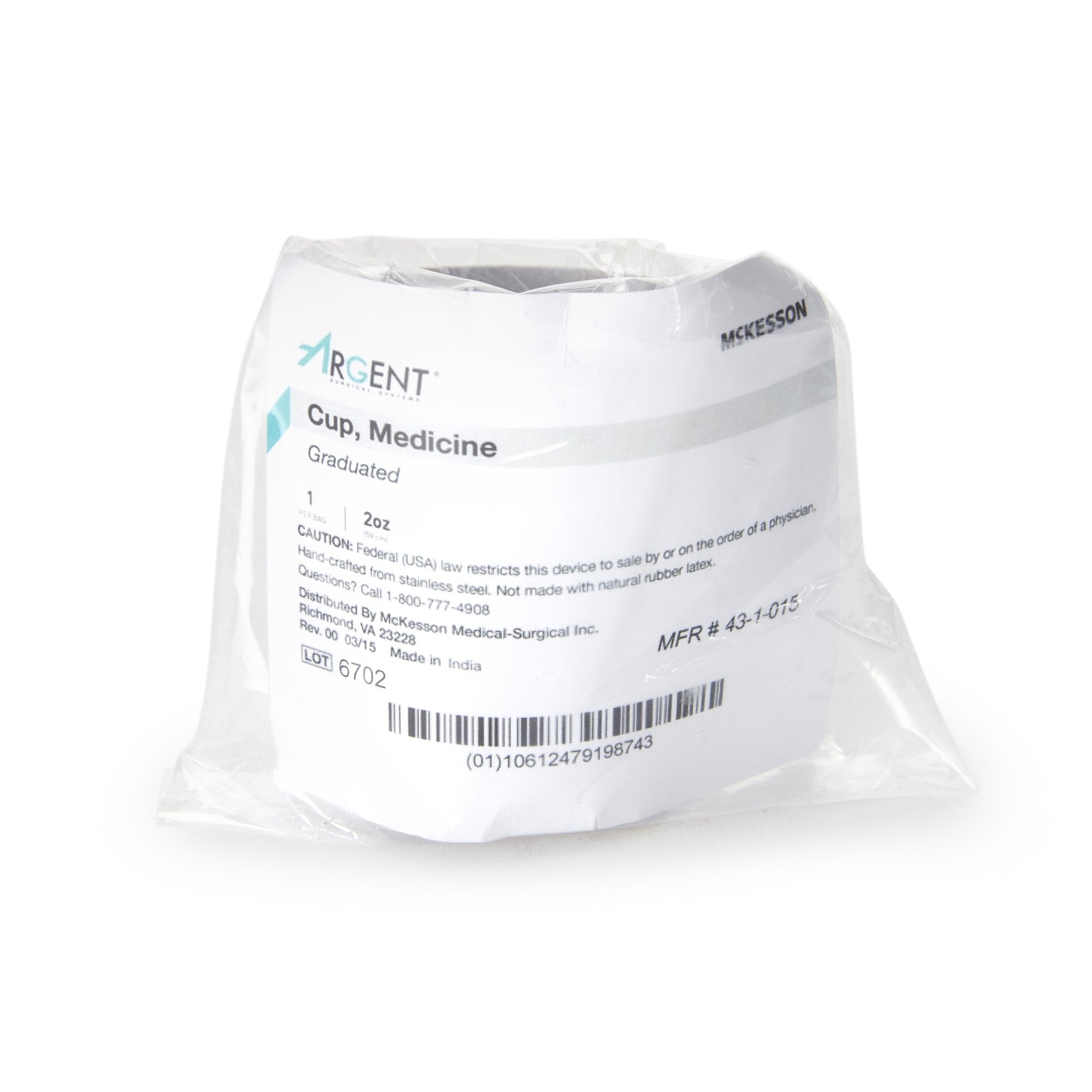 Medicine Cup McKesson Argent 2 oz. Silver Stainless Steel Reusable NonSterile, Packaging Type- Each