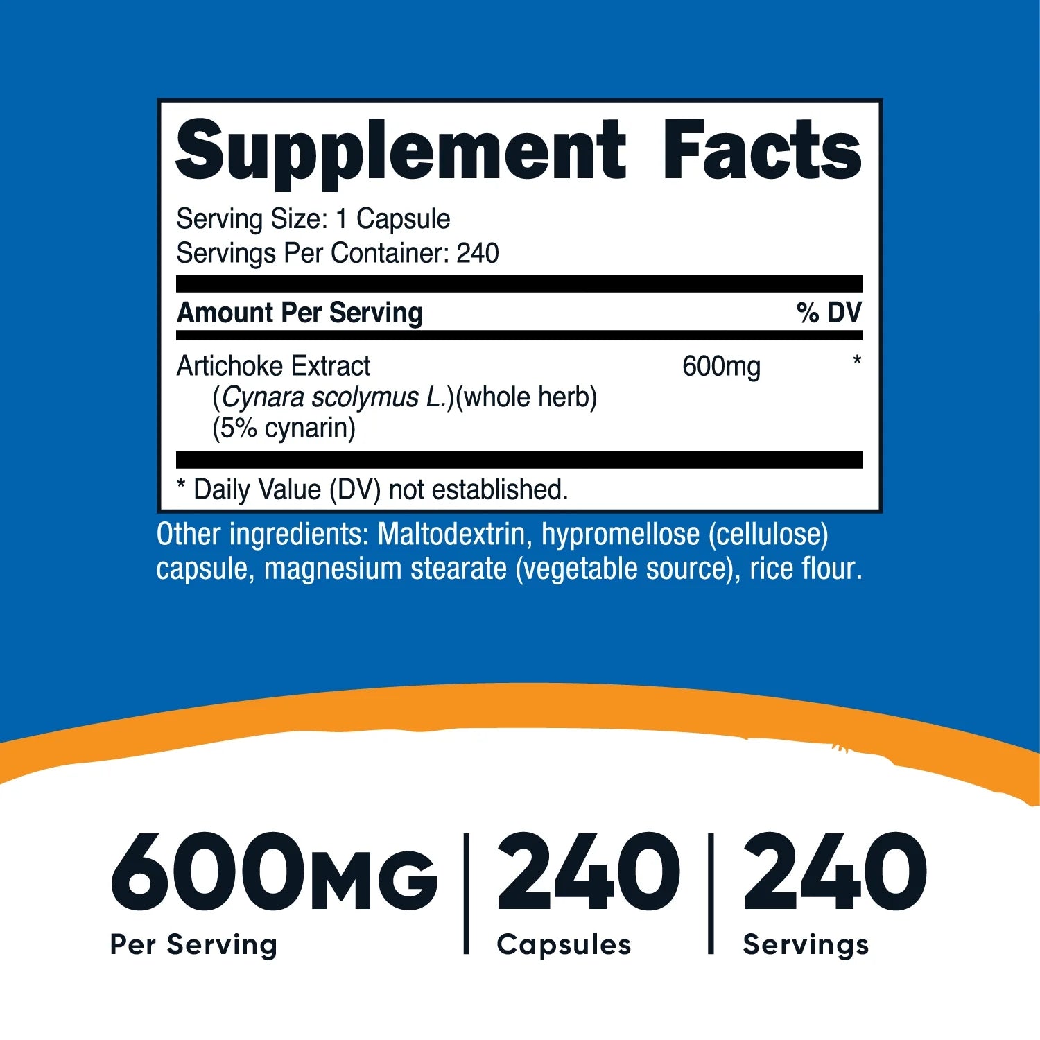 Artichoke Extract 600Mg, 240 Vegetarian Capsules Non Gmo Supplement
