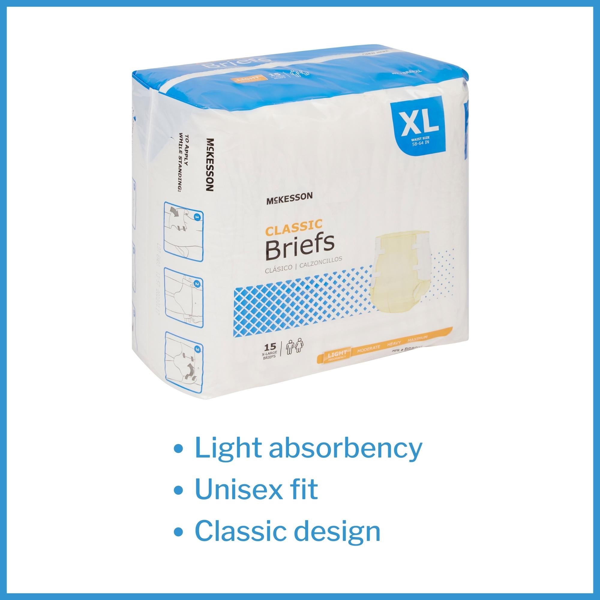 Unisex Adult Incontinence Brief McKesson Classic X-Large Disposable Light Absorbency, Packaging Type- Case
