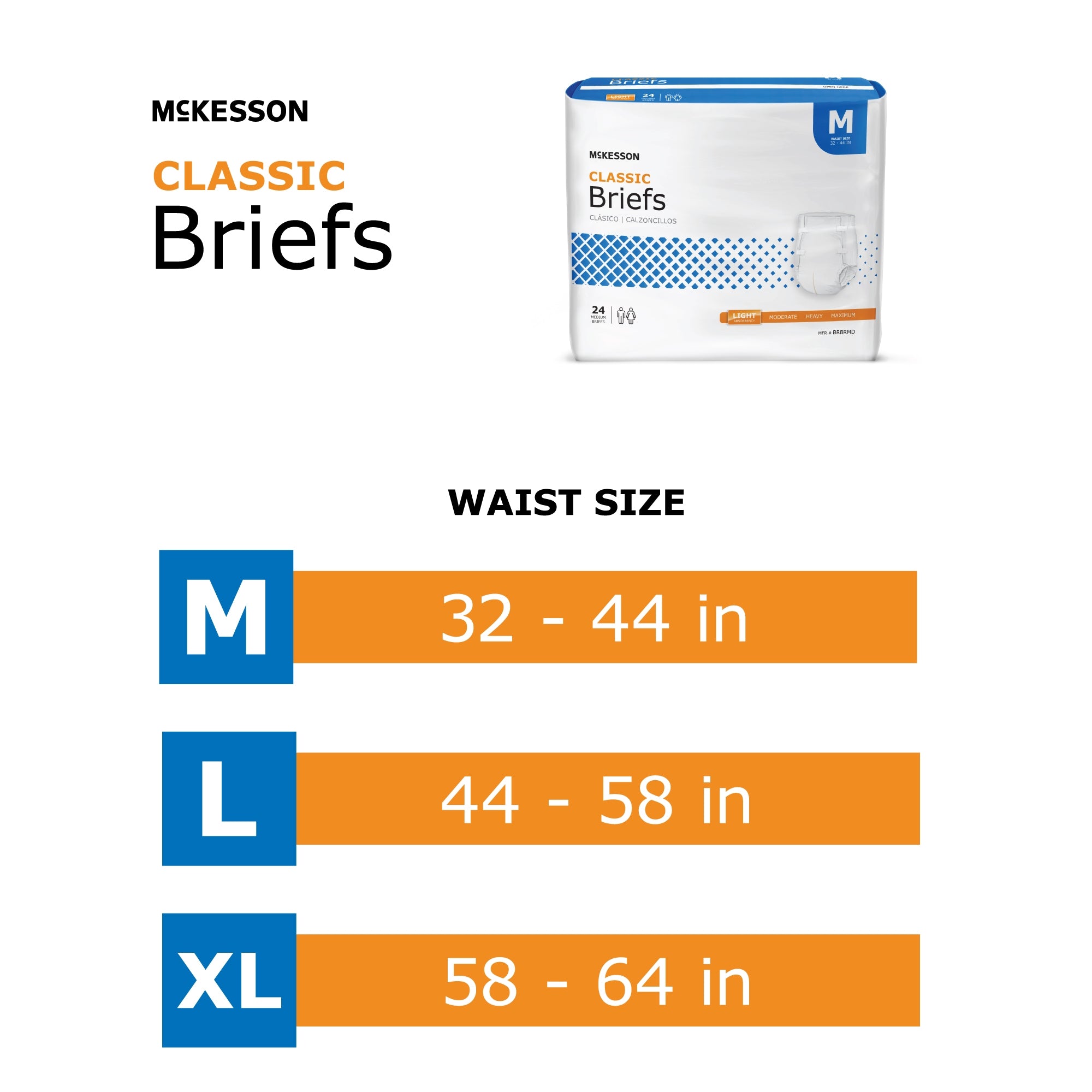 Unisex Adult Incontinence Brief McKesson Classic Medium Disposable Light Absorbency, Packaging Type- Case