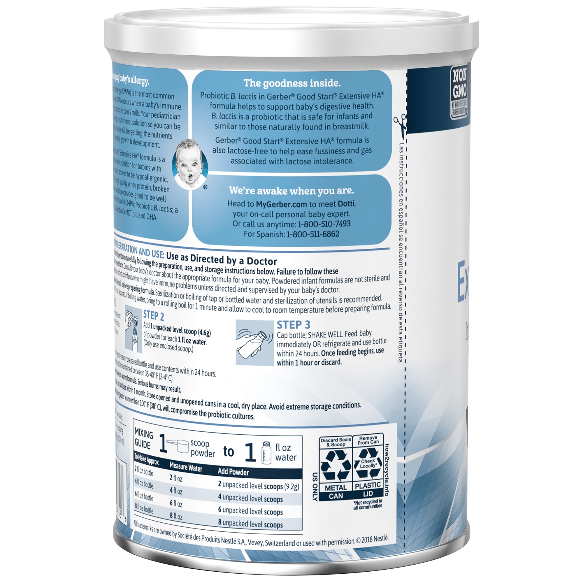 Infant Formula Gerber Good Start Extensive HA Unflavored 14.1 oz. Can Powder Whey Protein Cow's Milk Allergy, Packaging Type- Case
