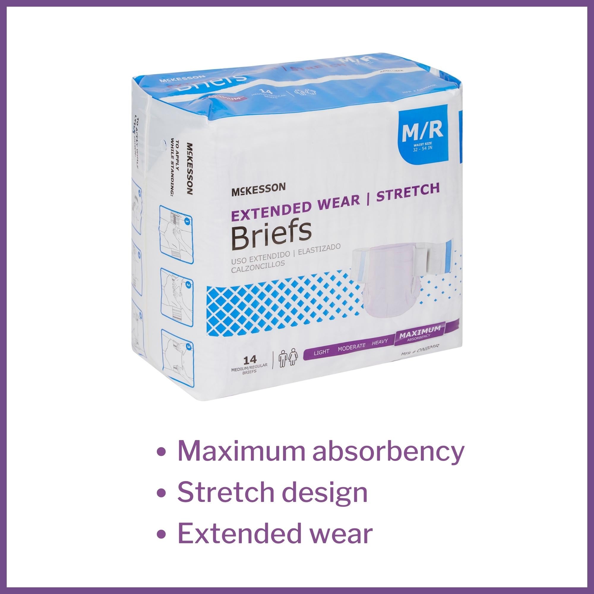 Unisex Adult Incontinence Brief McKesson Extended Wear Medium Disposable Heavy Absorbency, Packaging Type- Case