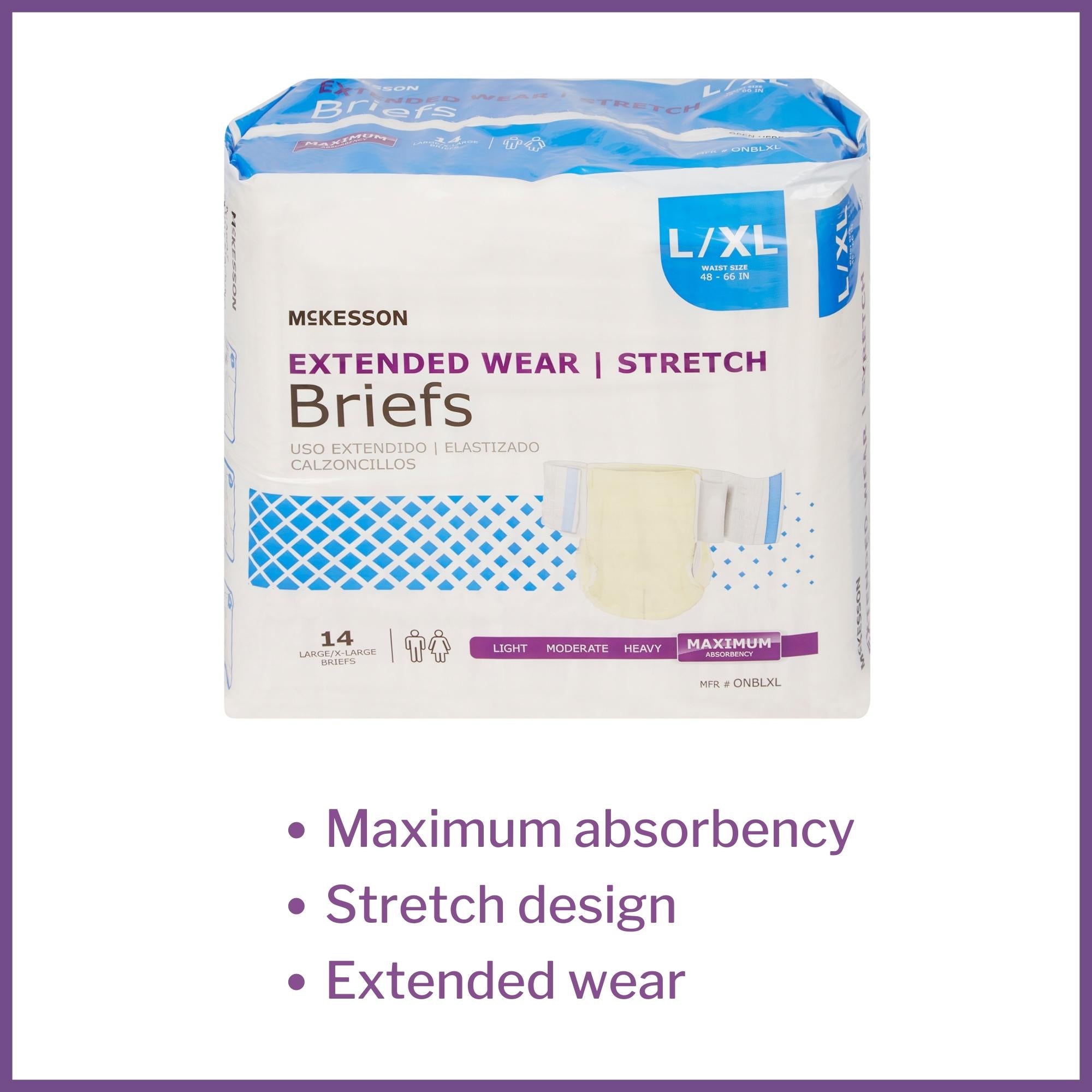 Unisex Adult Incontinence Brief McKesson Extended Wear Large / X-Large Disposable Heavy Absorbency, Packaging Type- Case