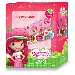 Adhesive Strip American White Cross Stat Strip 3/4 X 3 Inch Plastic Rectangle Kid Design (Strawberry Shortcake) Sterile, Packaging Type- Case