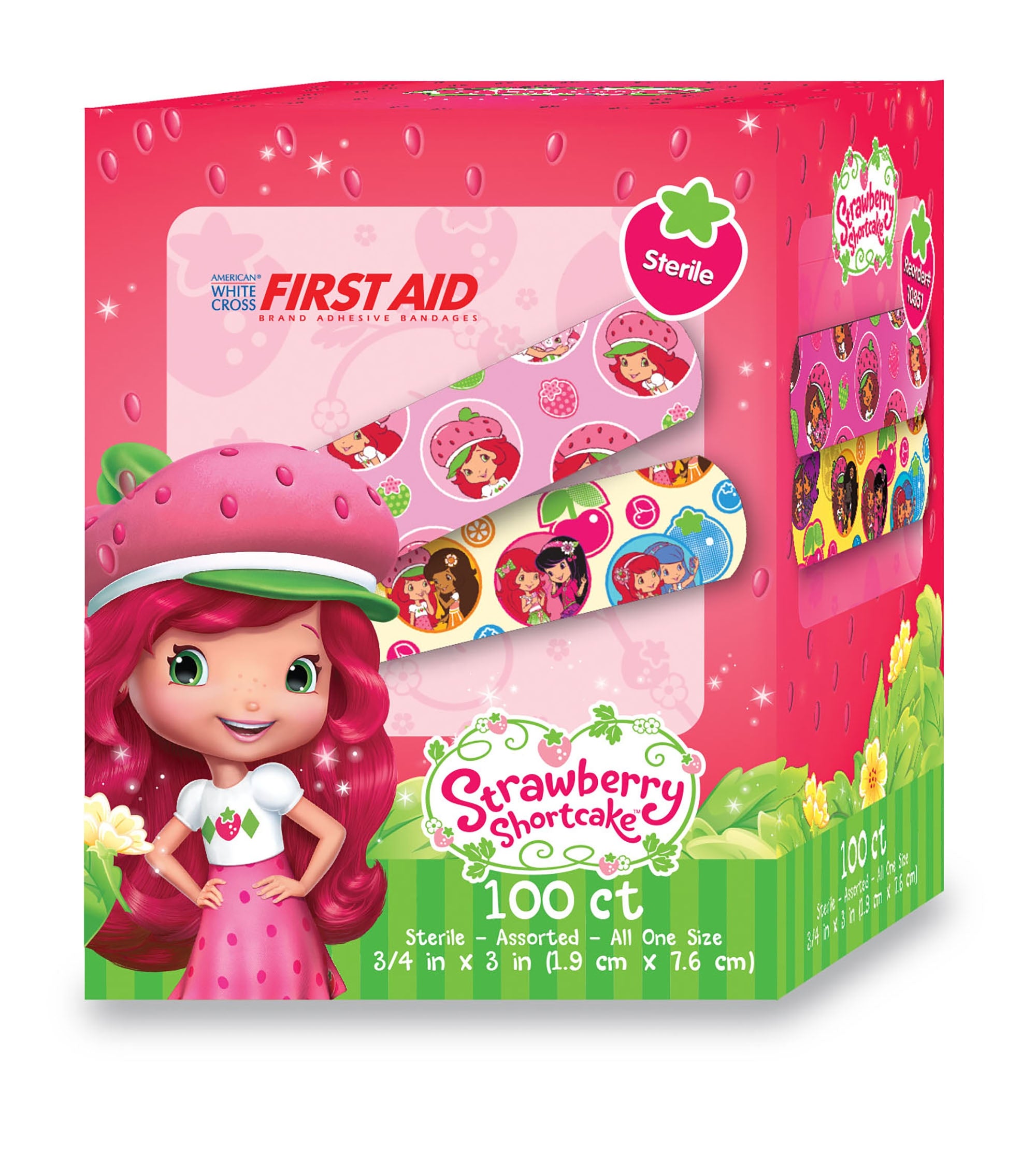 Adhesive Strip American White Cross Stat Strip 3/4 X 3 Inch Plastic Rectangle Kid Design (Strawberry Shortcake) Sterile, Packaging Type- Case