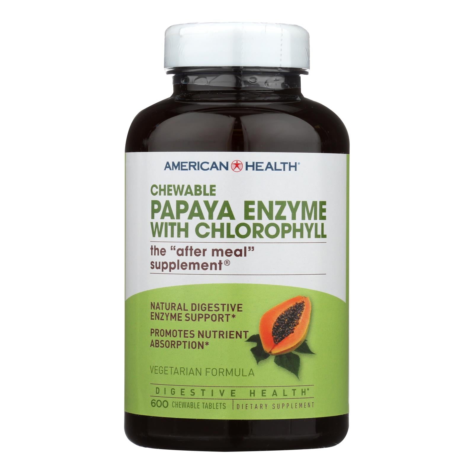 American Health   Papaya Enzyme With Chlorophyll Chewable   600 Chewable Tablets   All Care Store