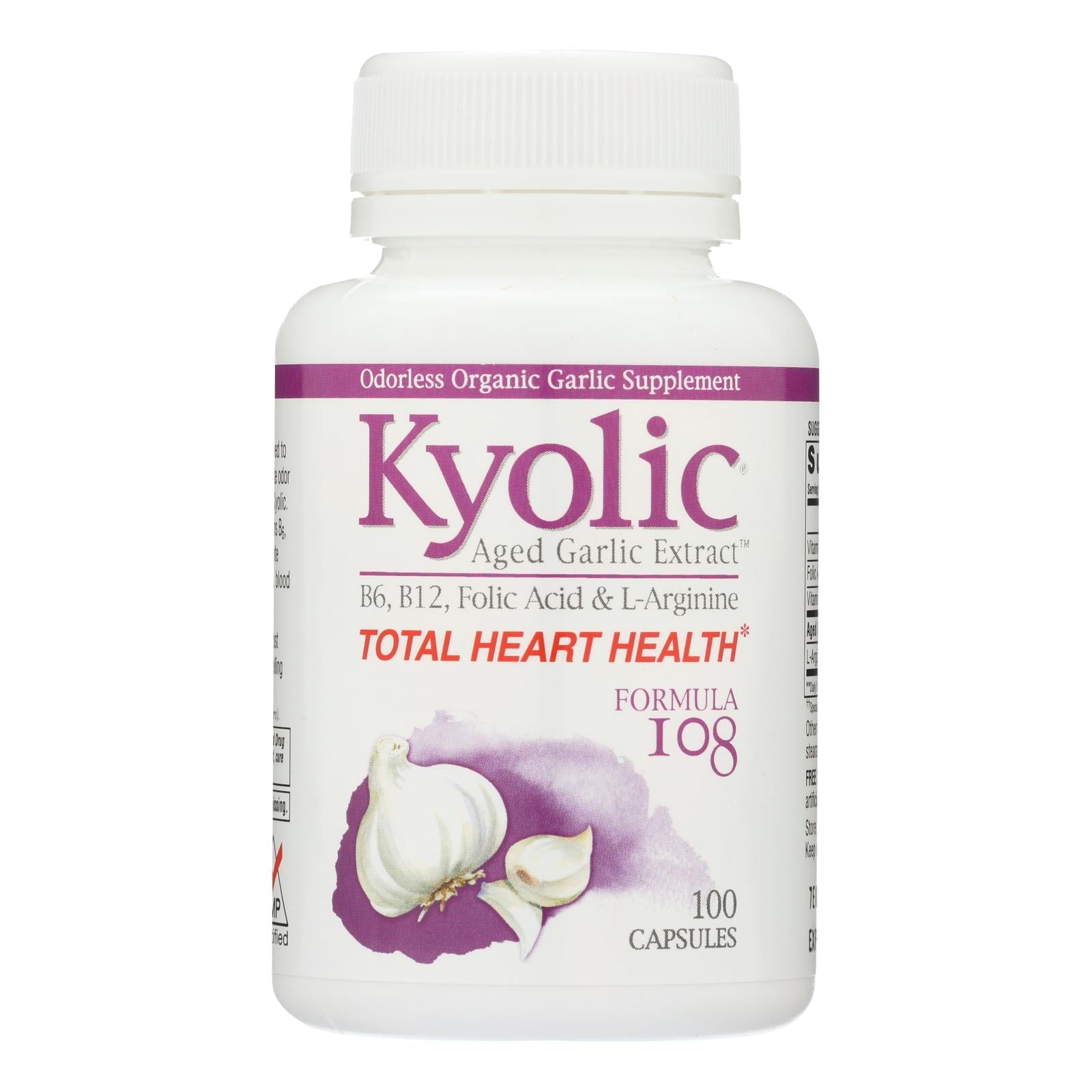 Kyolic - Extracto de ajo añejado, fórmula para la salud cardiovascular total 108 - 100 cápsulas