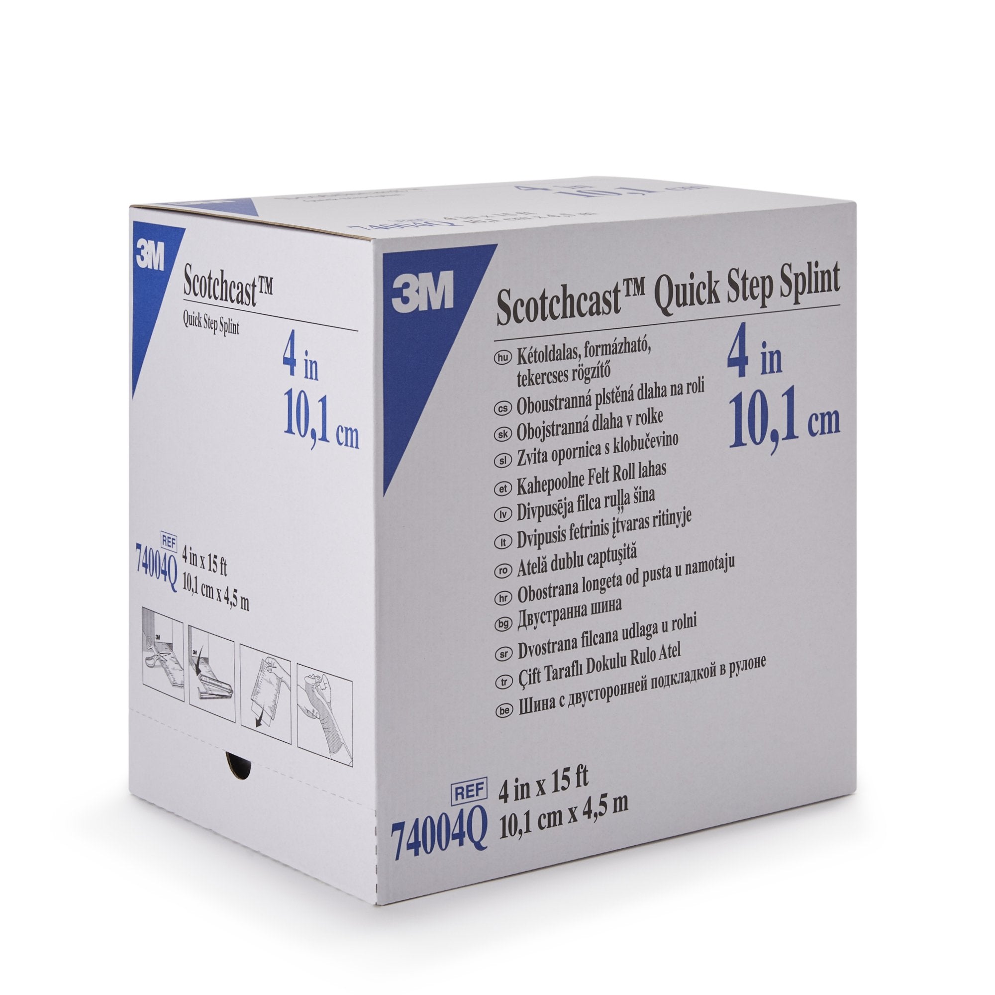 Padded Splint Roll 3M Scotchcast Quick Step Double Sided Felt 4 Inch X 15 Foot Felt / Fiberglass White, Packaging Type- Case