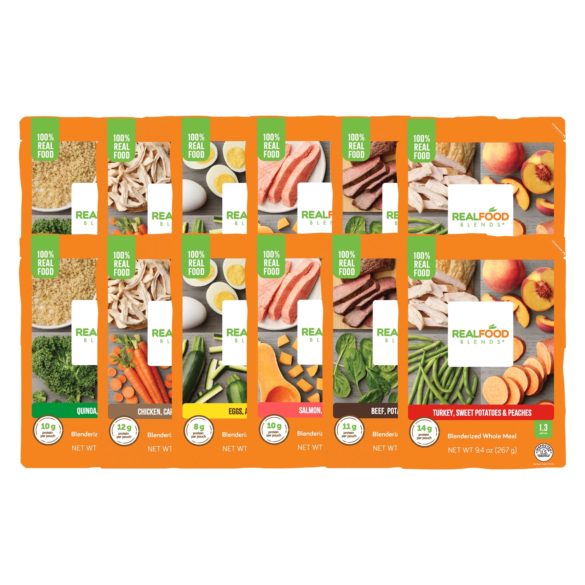 Tube Feeding Formula Real Food Blends Chicken / Salmon / Quinoa Flavor Liquid 9.4 oz. Pouch, Packaging Type- Case