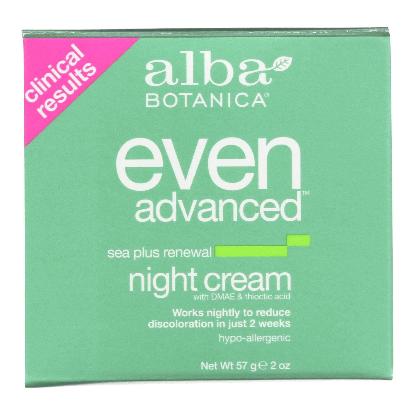 Alba Botanica - Crema de noche renovadora Natural Even Advanced Sea Plus - 2 oz