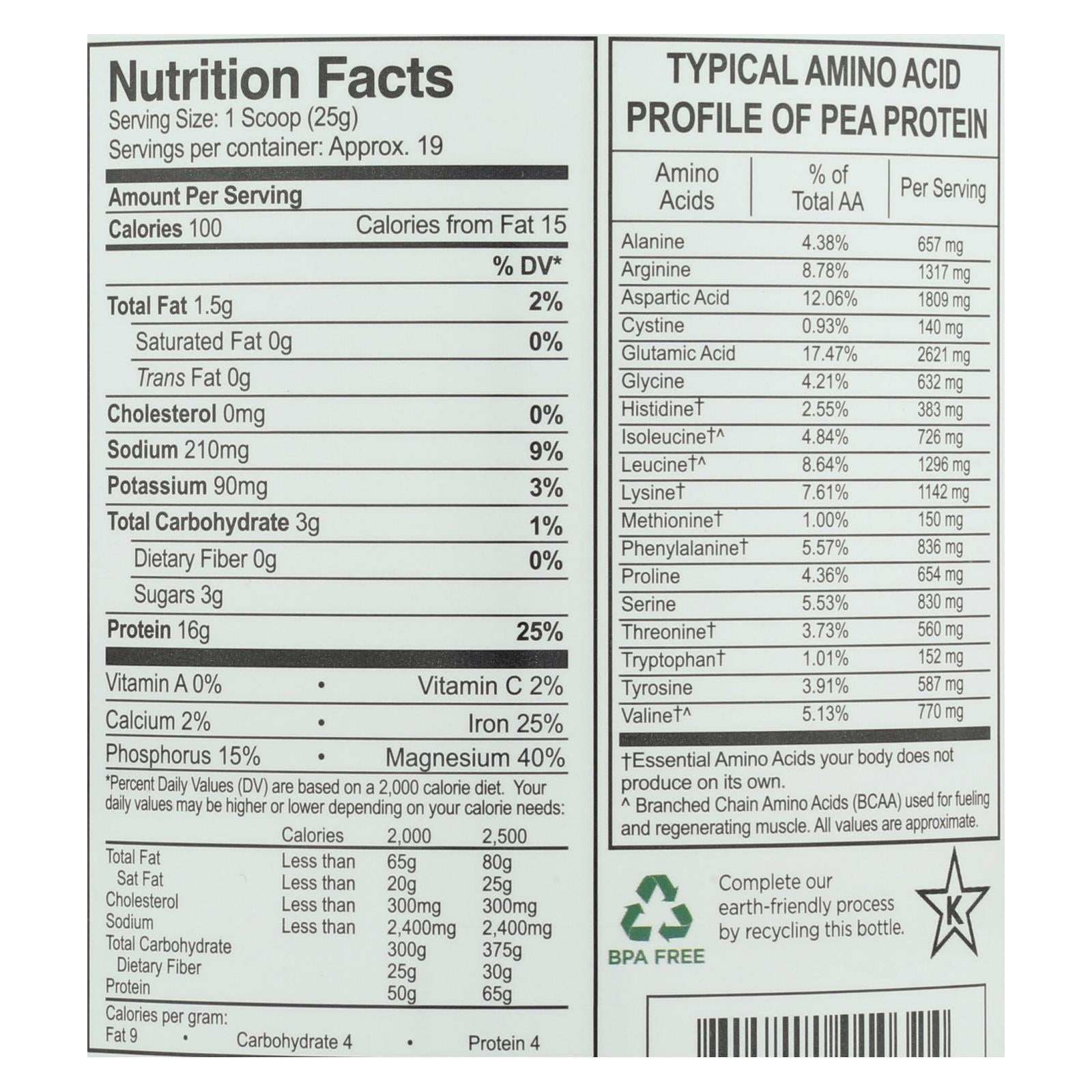 growing naturals yellow pea protein vanilla blast 16 oz