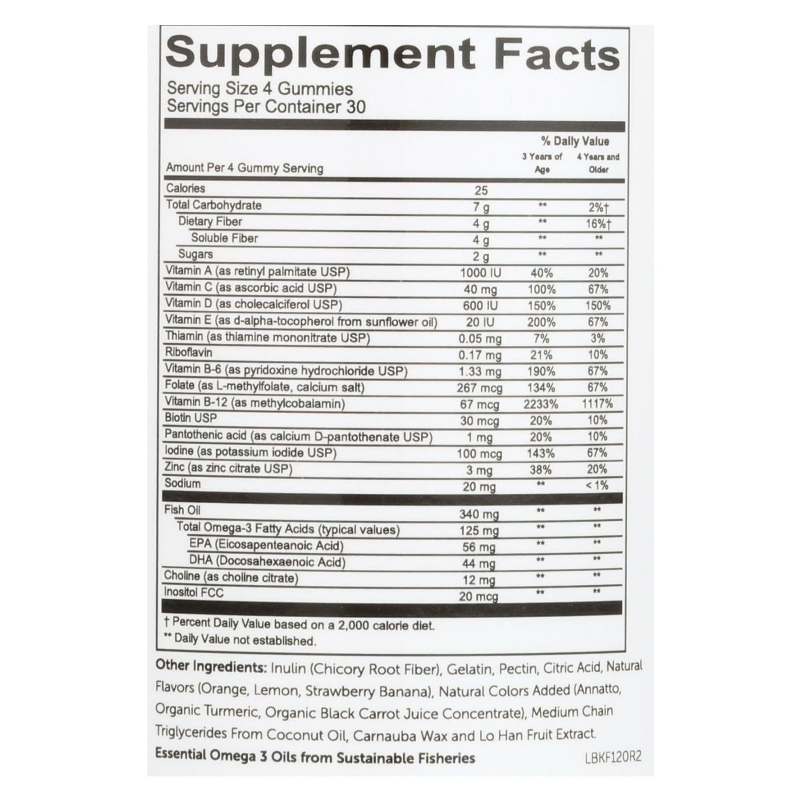 smartypants multivitamin kids complete and fiber gummy 120 count