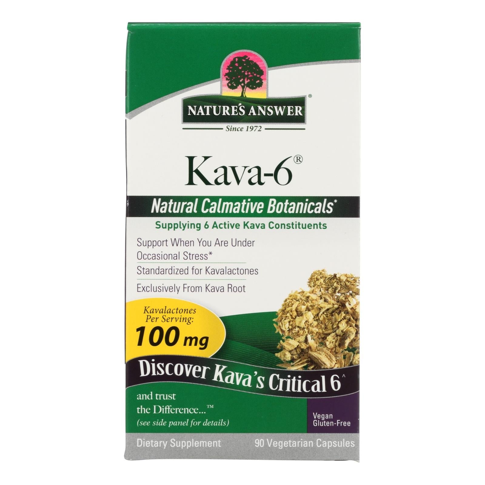 Nature's Answer - Kava 6 cápsulas - Sin gluten - 90 cápsulas vegetarianas