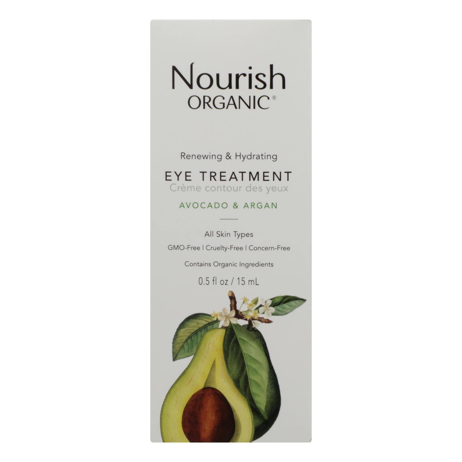 Crema para el contorno de ojos Nourish Organic - Renovadora y refrescante - Aguacate y aceite de argán - 14 ml