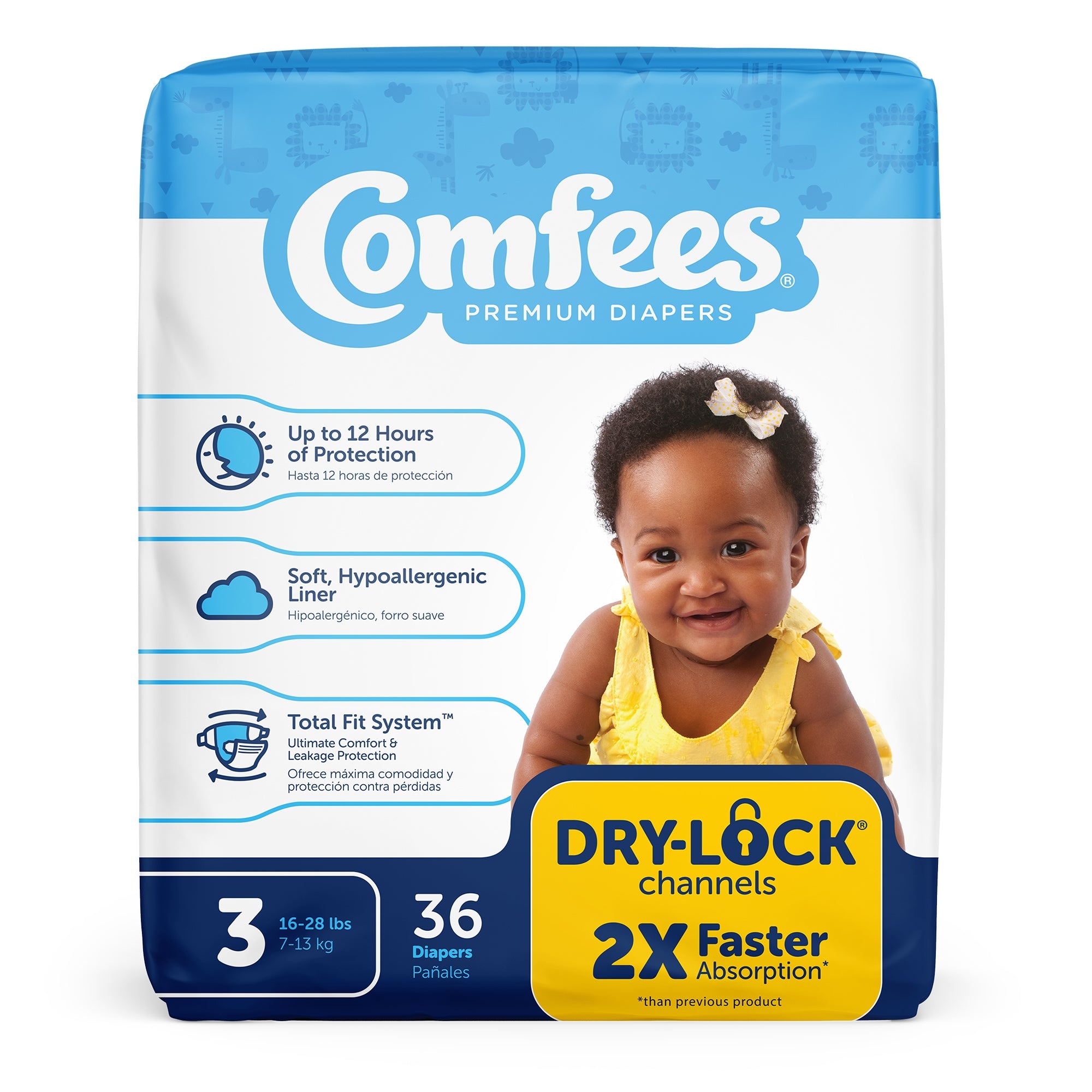 Pañal unisex para bebé Comfees tamaño 3 desechable, absorción moderada, tipo de embalaje: caja