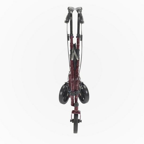 rollator 3 wheeled w pouch basket loop brake flame red