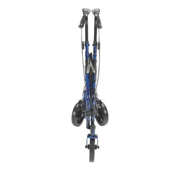 rollator 3 wheeled w pouch basket loop brake flame blue