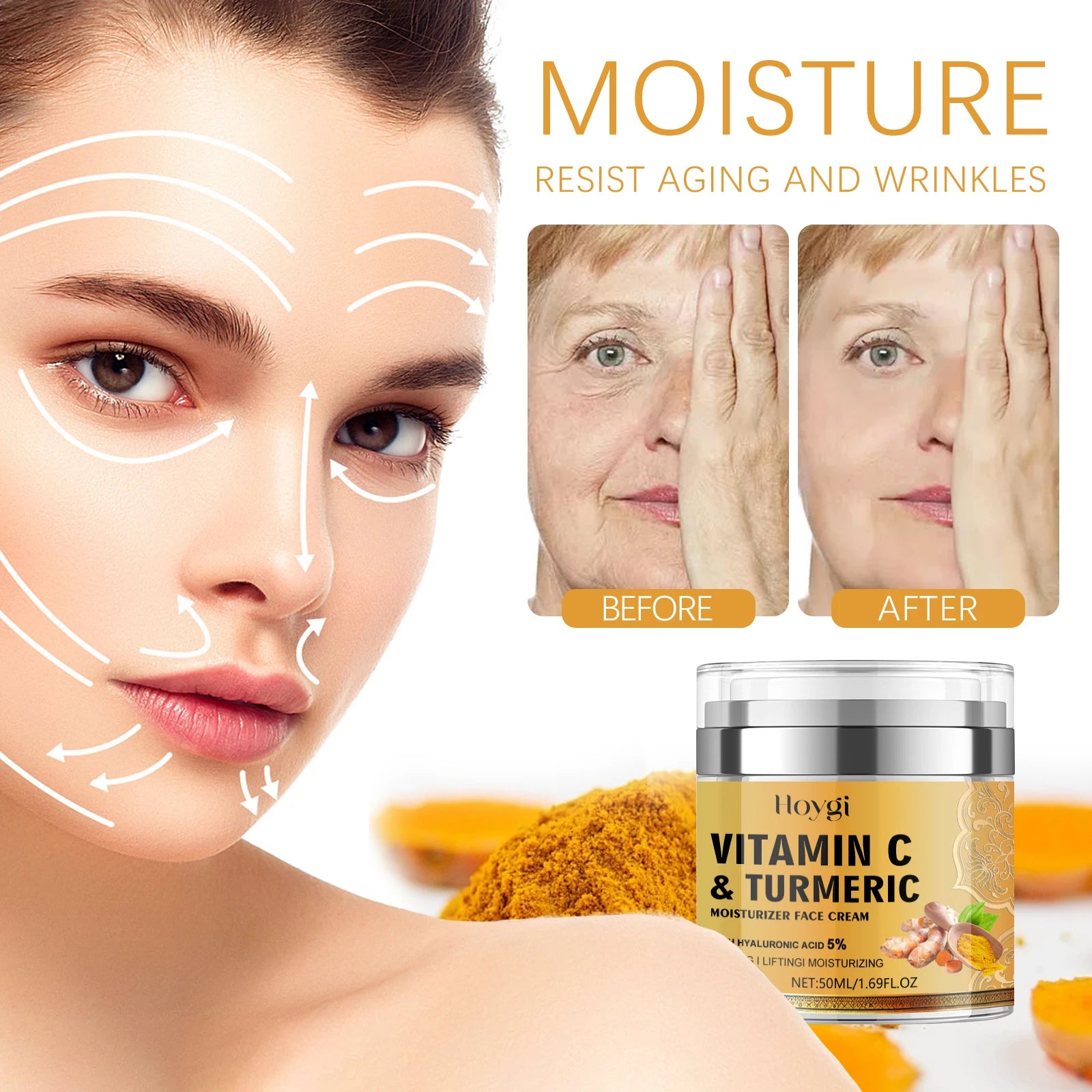 hoygi skin care whitening anti aging brightening dark spots winkles removal natural vitamin c turmeric moisturizer face cream