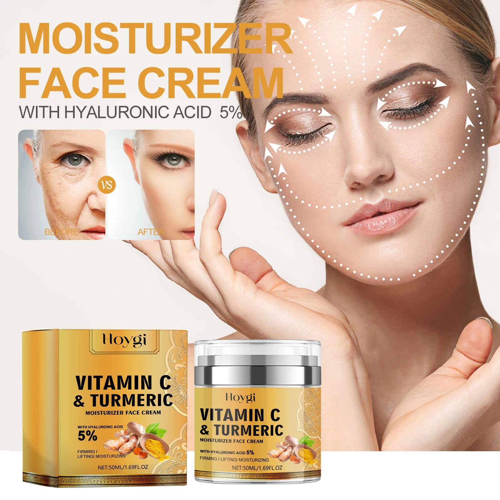 hoygi skin care whitening anti aging brightening dark spots winkles removal natural vitamin c turmeric moisturizer face cream