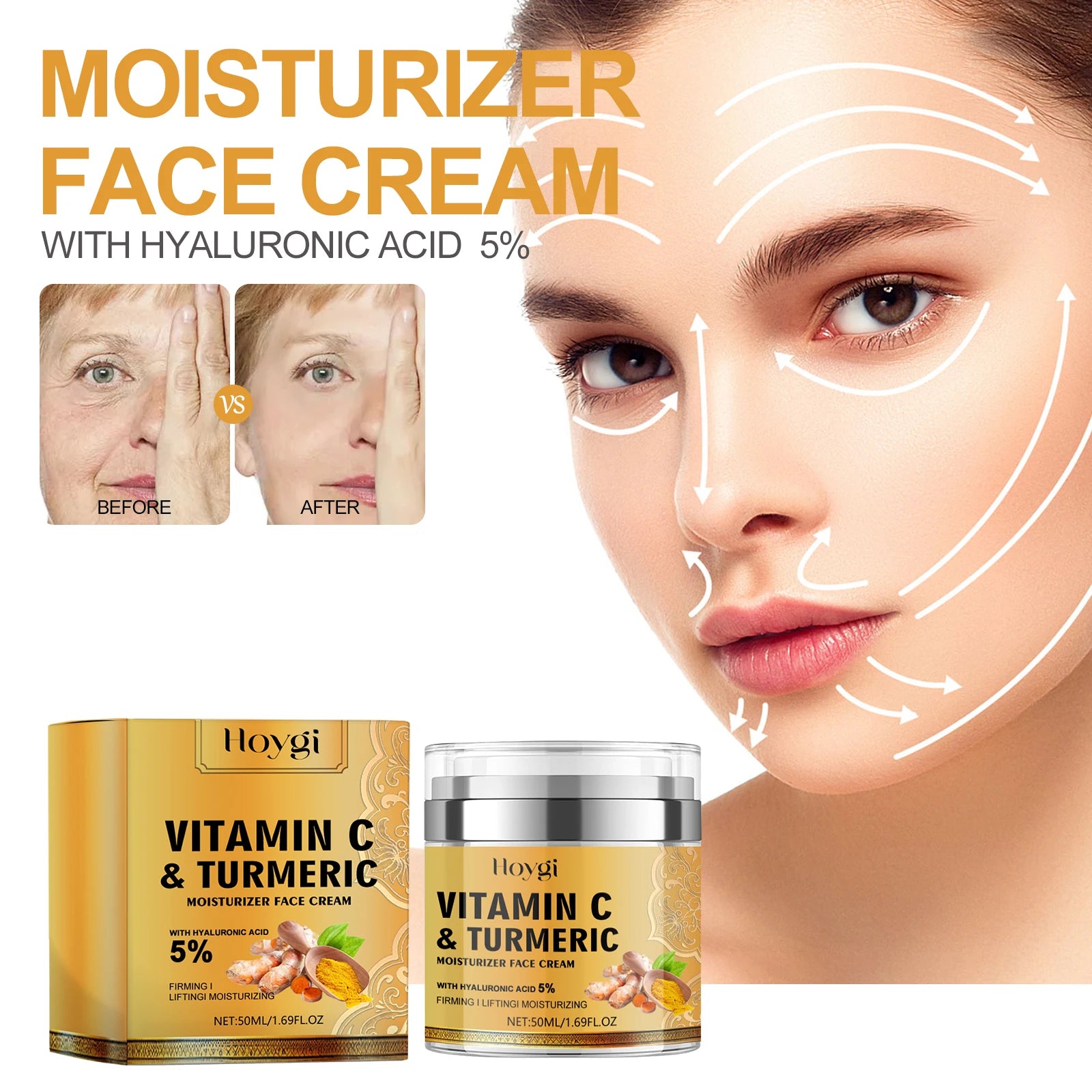hoygi skin care whitening anti aging brightening dark spots winkles removal natural vitamin c turmeric moisturizer face cream