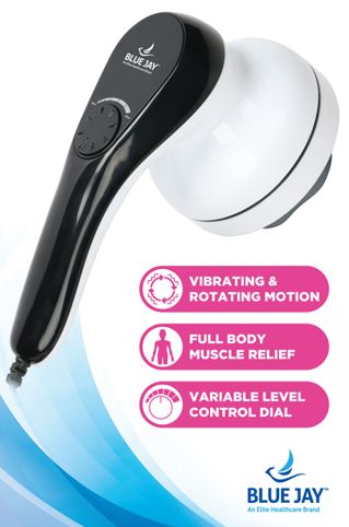 Blue Jay Complete Relief Handheld Corded Massager - Powerful, Portable Pain Relief for Tension & Muscle Aches, Ideal for Home or Travel Use.