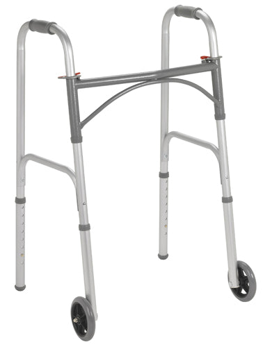 Drive Two Button Aluminum Lightweight Folding Walker Height Adjustment-32Inch - 39Inch, Weight Support-350lbs, Wheel Size-5inch, Width-24Inch, 1051A