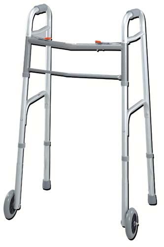 Easy-release 2 Button Walker Aluminum Lightweight Folding Walker Weight Support-350lbs, Wheel Size-3inch, Weight-7lbs, 1075F