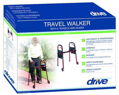deluxe folding travel walker red