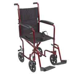 McKesson lightweight transport chair red 17 inch seat front view