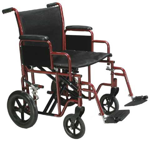 Drive Medical Bariatric red Wheelchair with Removable Reversible Desk Length Arms ,12 inch Rear Wheels ,back carry pouch, 450 lbs Weight Capacity ,20” W x 18” D ,10952B