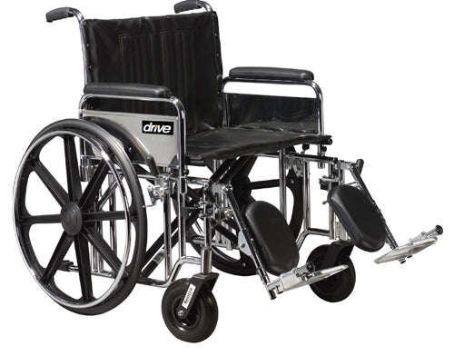Drive Medical Bariatric Wheelchair with Padded armrests and Elevating Leg rest ,8" front Wheels ,450 lbs Weight Capacity ,22" (W) x 18" (W) ,10959C-ELR