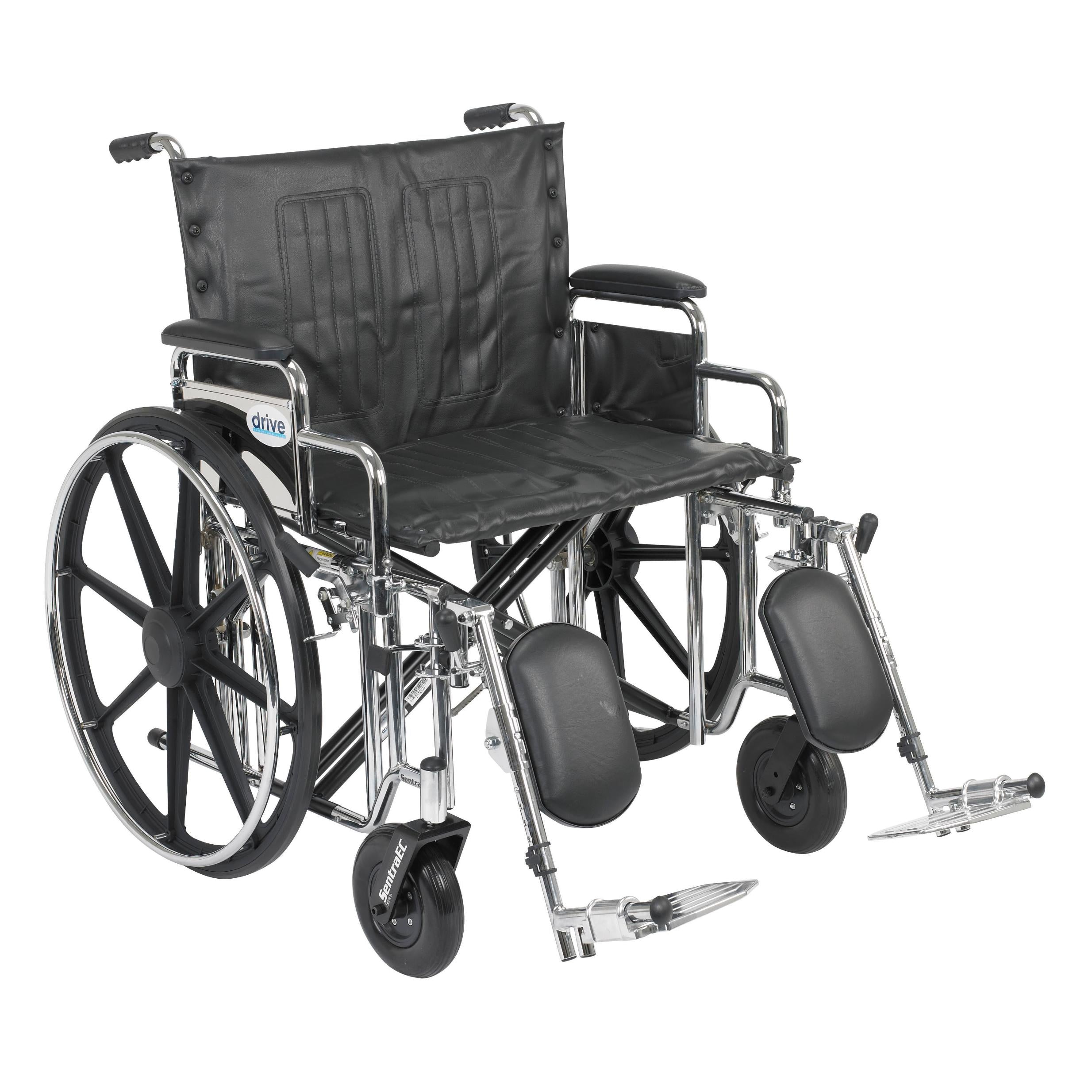Drive Medical Bariatric Rem Desk Wheelchair with Removable Desk Arms 24 and Elevating Leg Rests ,8 inch front Wheels ,Carry Pocket In Backrest 500 Lbs Weight Capacity ,24" (W) x 18" (D) ,10959E