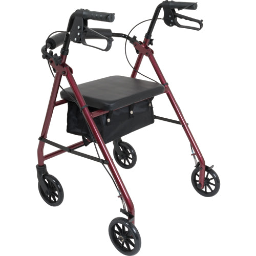 aluminum rollator w loop brake burgundy 4 wheel