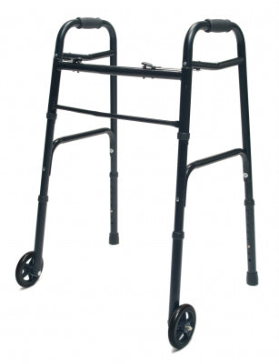 Lumex Aluminum Lightweight Folding Walker Weight Support-300lbs, Wheel Size-5inch, Width-24.5Inch, 716270BK2
