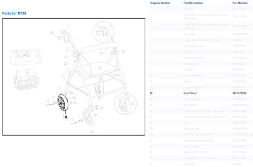 Drive Medical Front/rear Wheel Assembly For Drive R728 Rollators