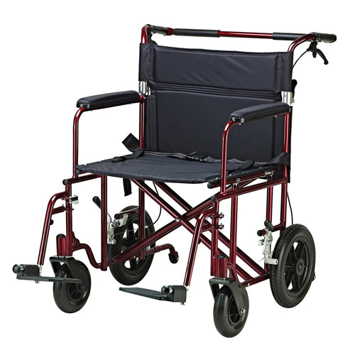 transport chair 22 bariatric red w 12 rear flat free wheels