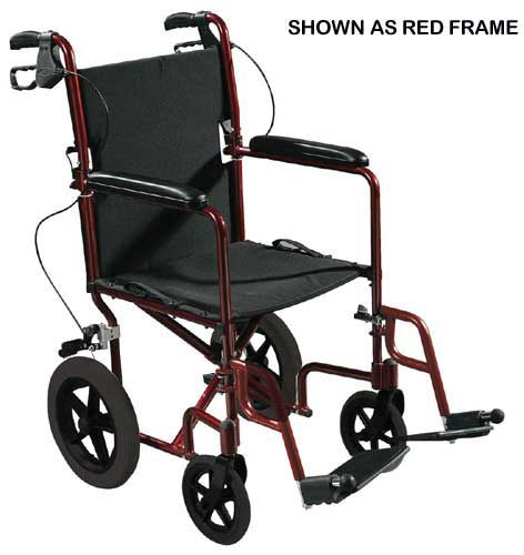 Drive Medical Expedition Aluminum Transport Wheelchair with Padded armrests and Swing-away Footrests ,12 inch Rear Wheels ,300 lbs Weight Capacity
