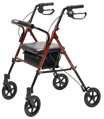 Lumex Rollator For Seniors and Elders, Wheel size 8 inch With Height Adjustable 9.5" to 22.5", Weight Capacity 350lbs Burgundy Color ,Foldable, RJ4718R