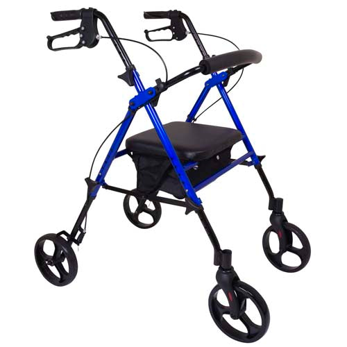 Andador con ruedas ProBasics de aluminio con altura ajustable - Ruedas de 20 cm - Asiento cómodo, frenos bloqueables, almacenamiento práctico - Ayuda de movilidad para personas mayores, personas con discapacidad y recuperación posoperatoria - Azul