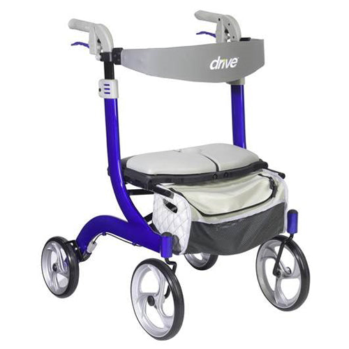 Drive Medical Aluminium Rollator For Seniors and Elders, Wheel size 10 inch With 33-1/2 to 38-1/2 Inch Handle Height,  Weight Capacity 300lbs Blue Color , Foldable, RTL10266BL