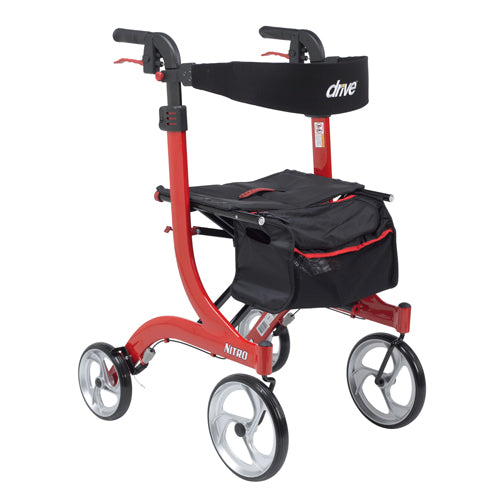 Drive Medical Aluminium Rollator For Seniors and Elders, Tall Height, Wheel size 10 inch With Height Adjustable, Weight Capacity 300lbs Red Color ,Foldable, RTL10266T