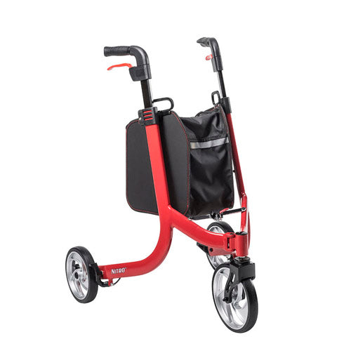 Drive Medical Aluminium Rollator For Seniors and Elders, Wheel size 9.8" Front | 7.5" Back With Height Adjustable 32" - 37",Weight Capacity 300lbs,Red Color, RTL10266TWHL
