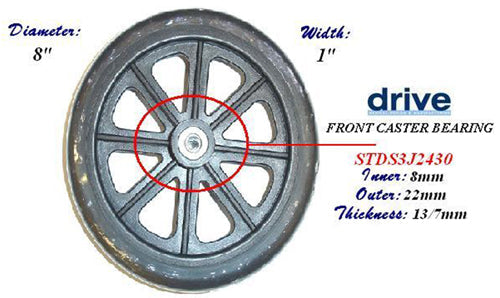 Drive Medical Front Wheel 8 For 10952b & Cruiser Wc (each)