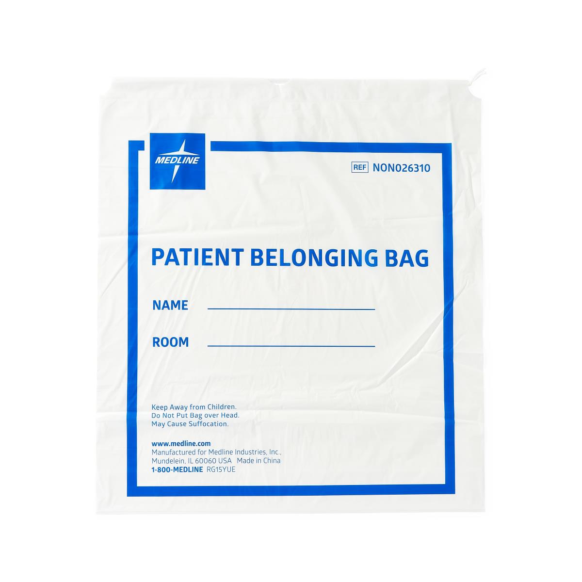 Patient Belongings Bag Medline 18 X 20 Inch Polyethylene Resin Drawstring Closure White, Packaging Type- Case