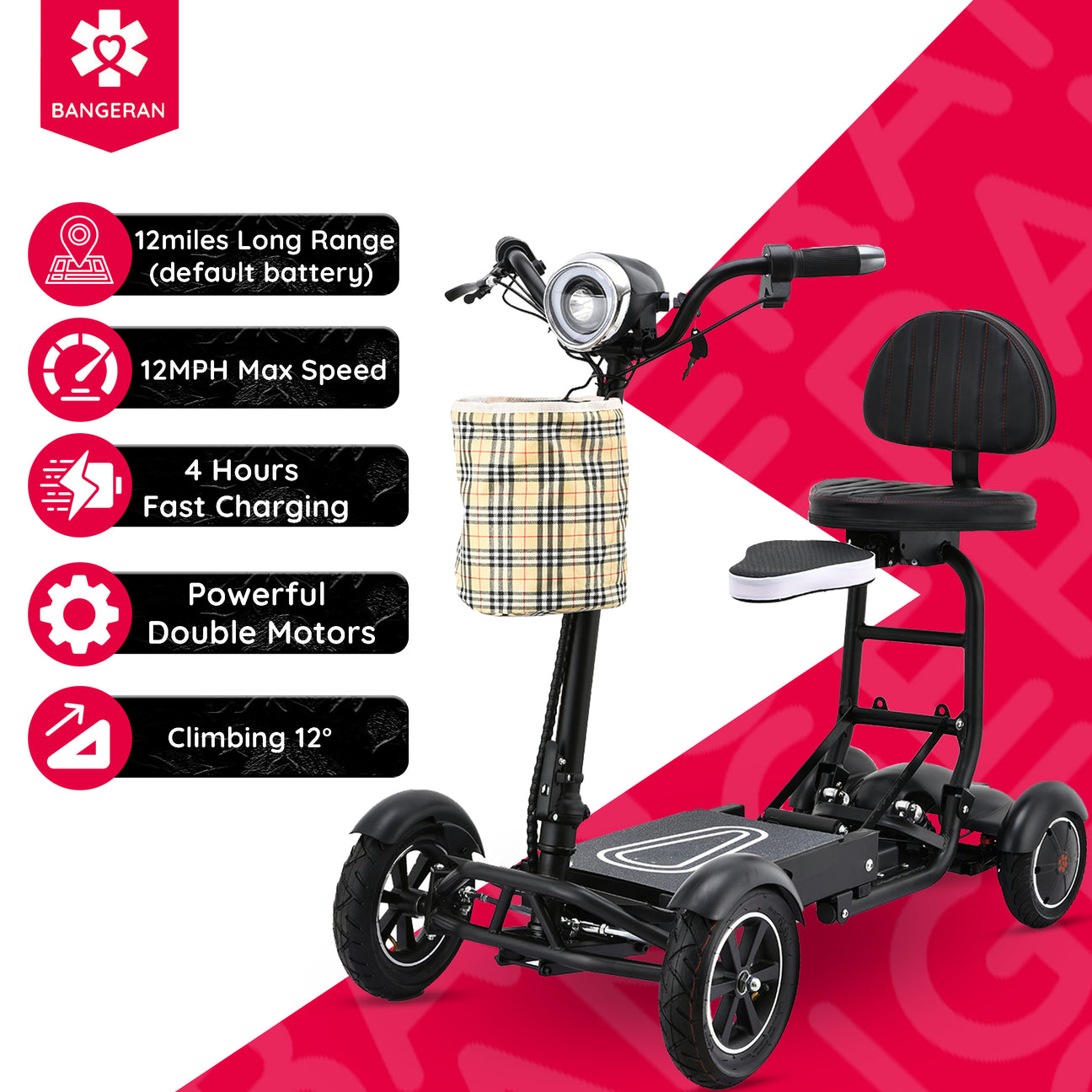 dragon mobile lightweight foldable 4 wheels mobility scooter with double seat