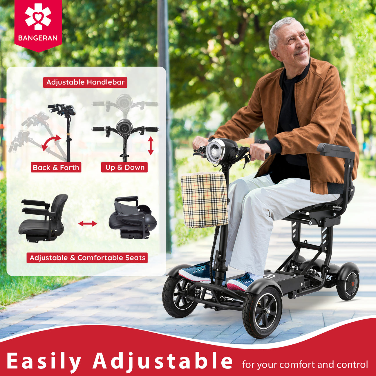 Bangeran 4 Wheel Collapsible Portable Electric Powered Wheelchair