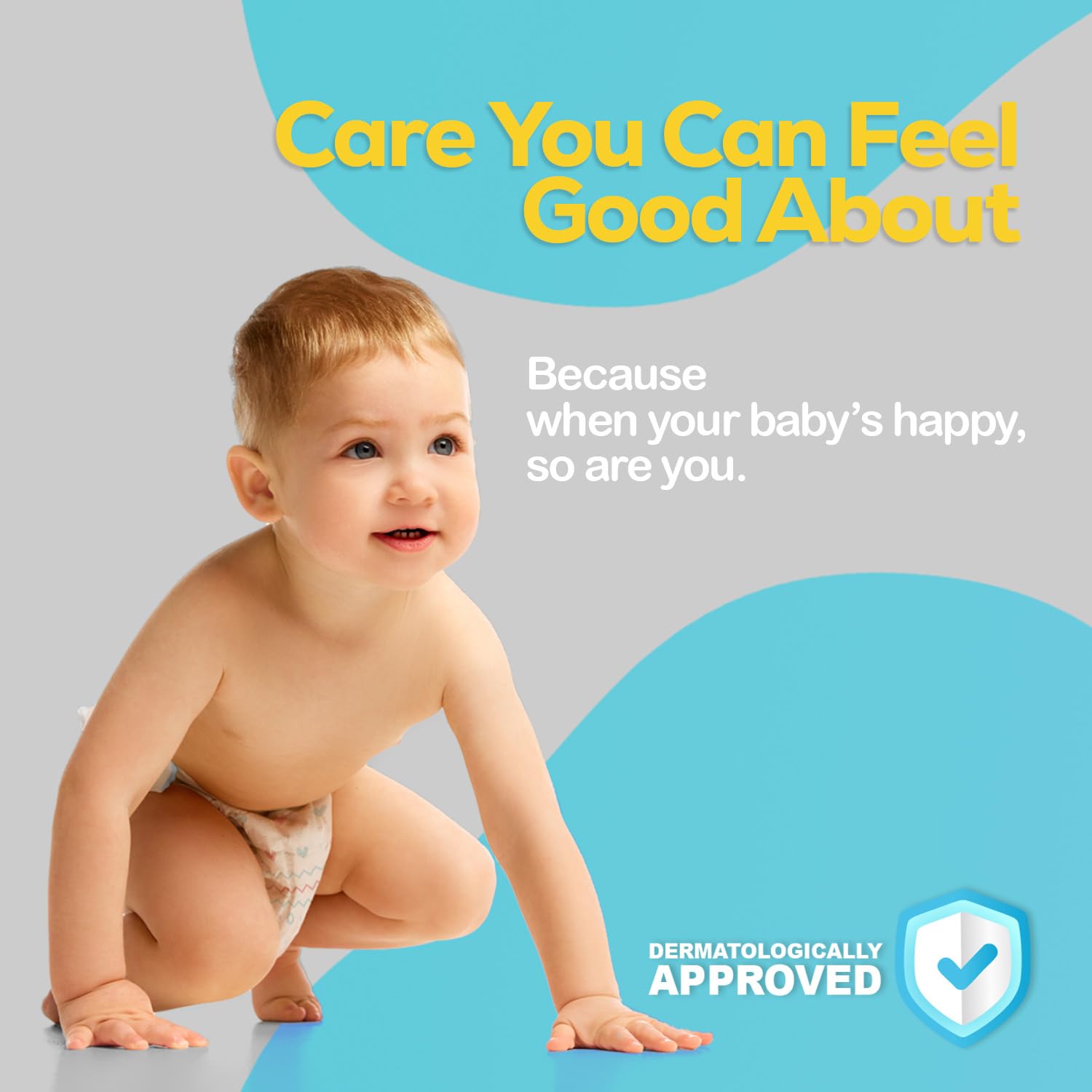 Baby in a diaper sitting on a blue surface