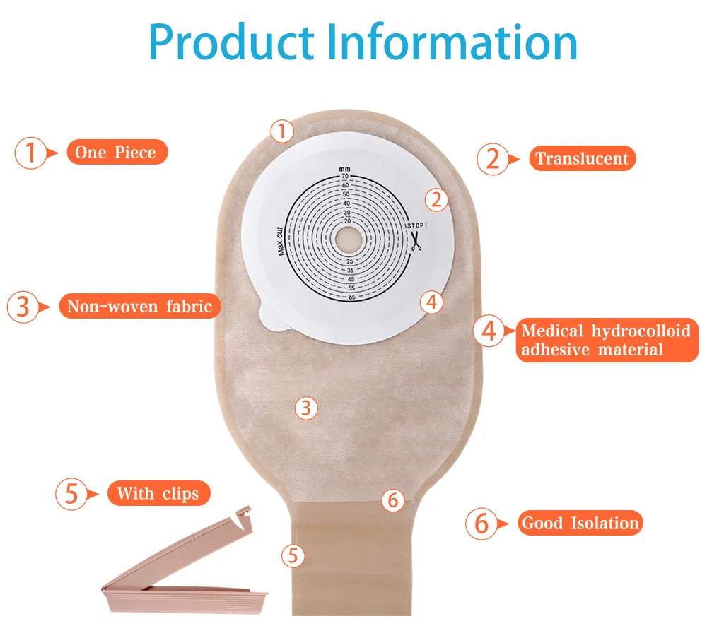 10 pcs ostomy bags double side non woven back open pouch bags with clip closure carbon filter colostomy bags max stoma 70mm